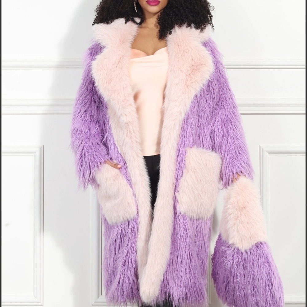 Lavender and Pink Faux Fur Coat